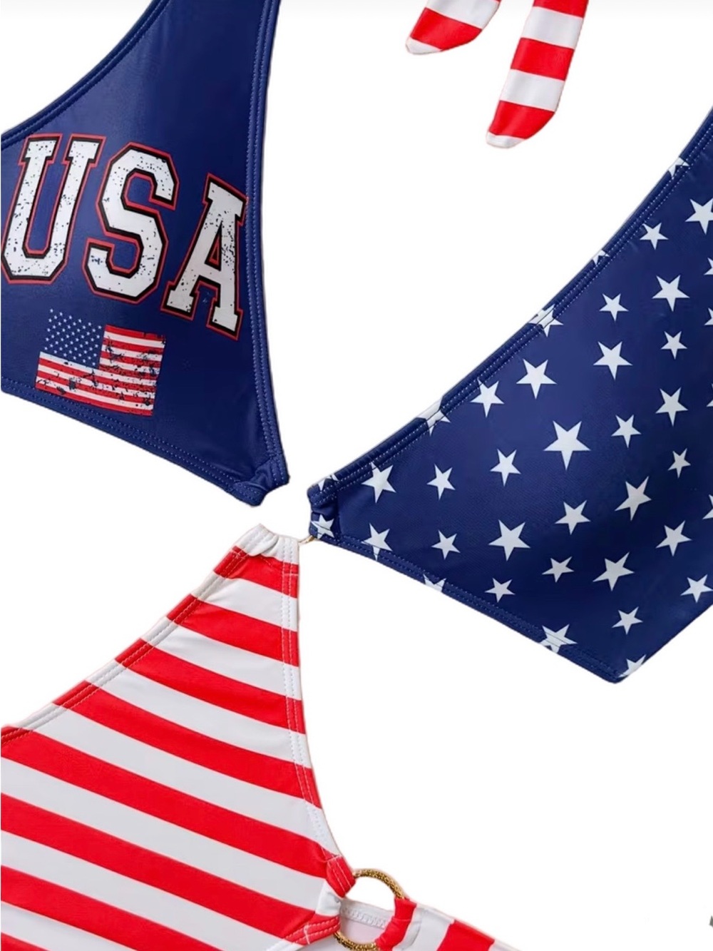 American Flag Print Halter Side Tie Monokini - Picture 5 of 8